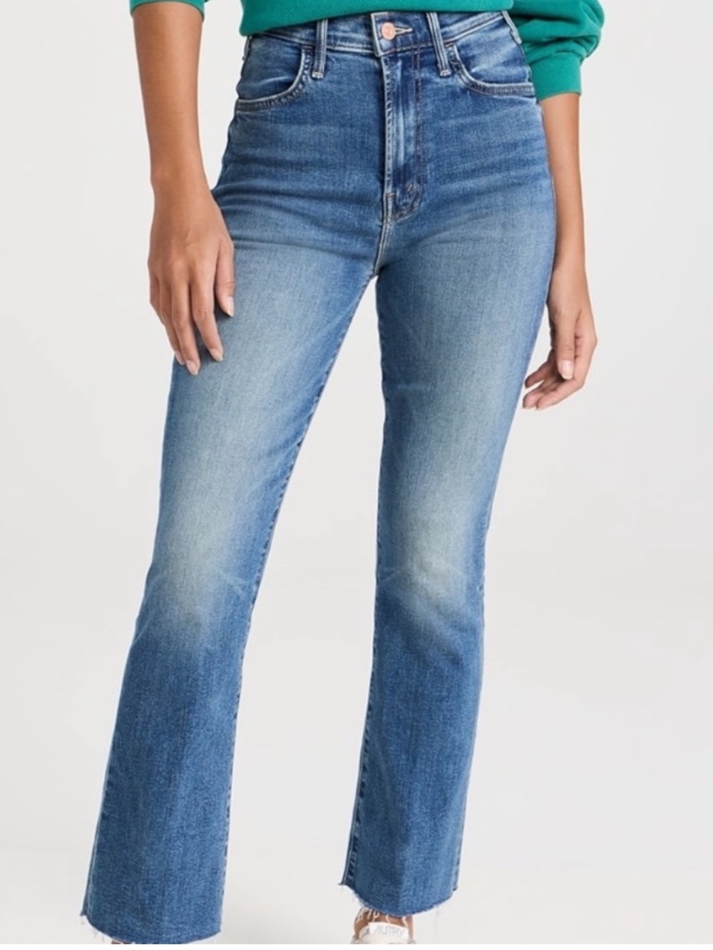 Mother The Hustler Ankle Fray High-Rise Crop Kick Flare Denim Jeans 27